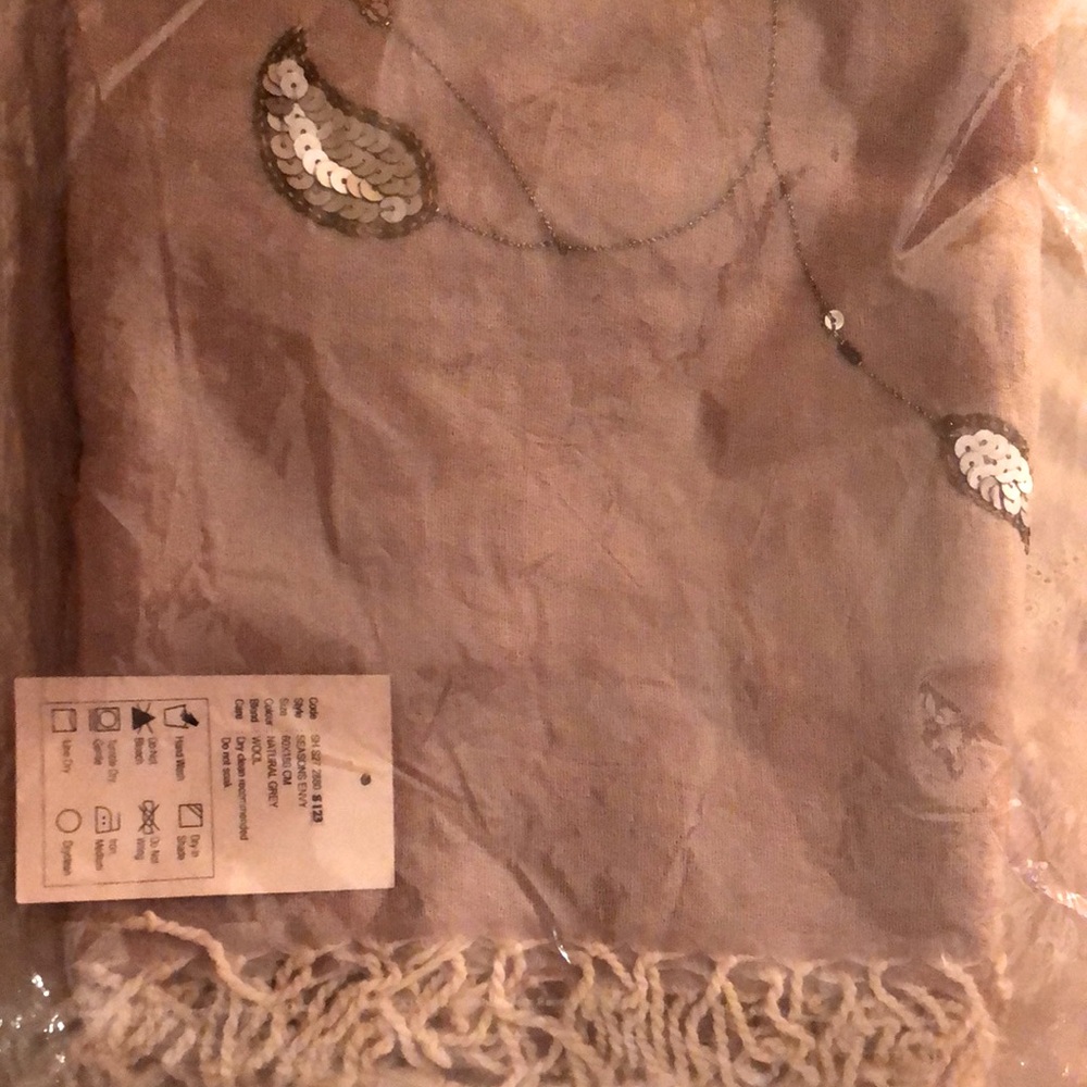 Beige Scarf with Sequin Paisley Design *brand new in original plastic packaging*